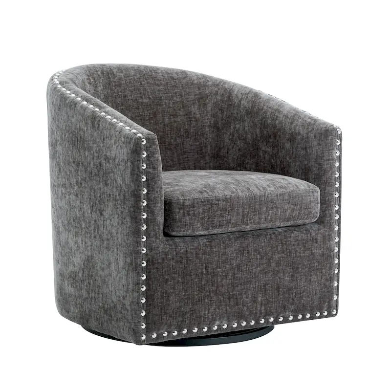 Swivel Barrel Accent Chair, Fabric Upholstered, Single Seat (Dark Grey / Blue / Pink / Beige)