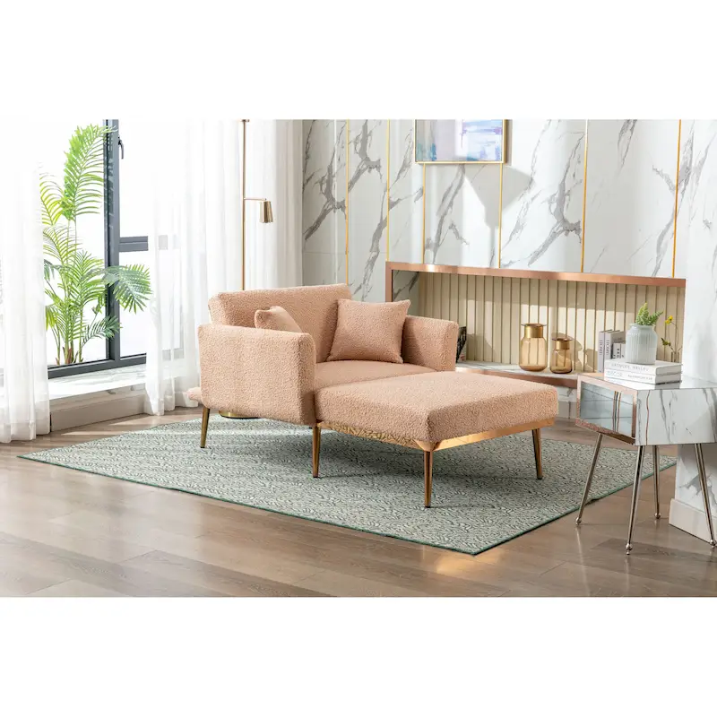 Teddy Fabric Upholstered Living Room Sleeper Sofa Chair With Rose Golden feet