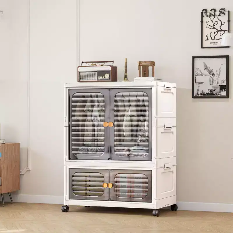 GustoWave Pet Wardrobe Closet, Stackable Storage Cabinet, Clothes Cabinet, Closet Organizers and Storage Containers with Doors,Wheels and Hanging Rods