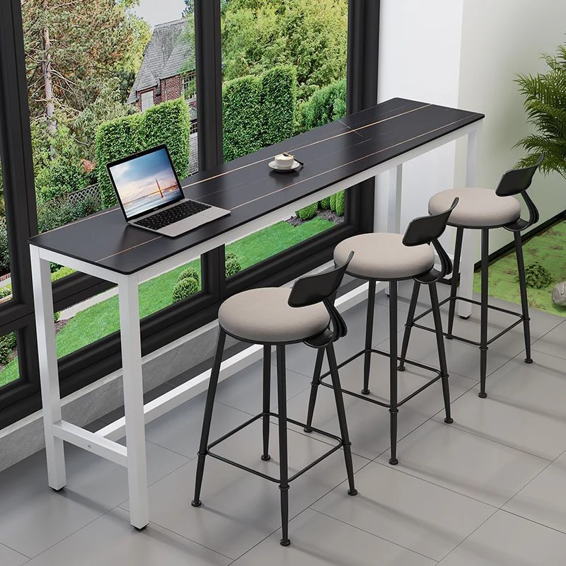 Modern Dove Grey Stone Top Steel Footrest Bar Tables