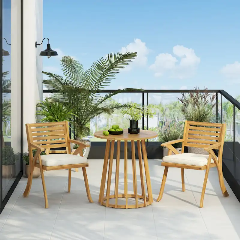 Christopher Knight Home - Elijah 3-Piece Outdoor Dining Set with Cushioned Acacia Wood Chairs