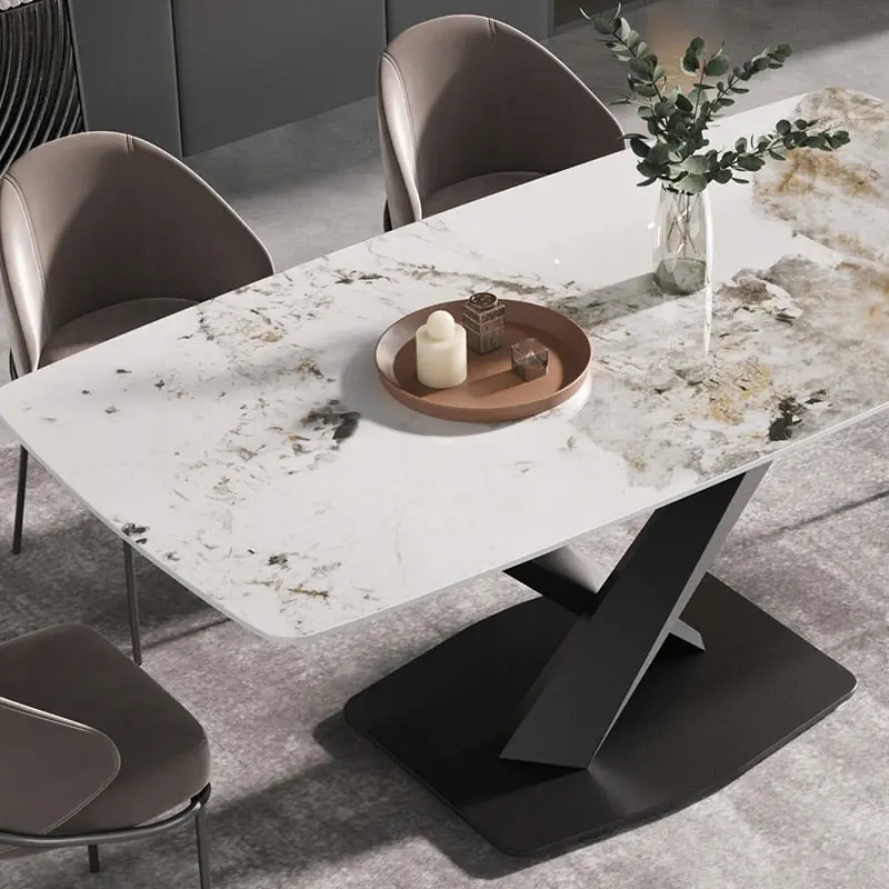 71  Modern Artificial Marble Dining Table with Carbon Steel Base