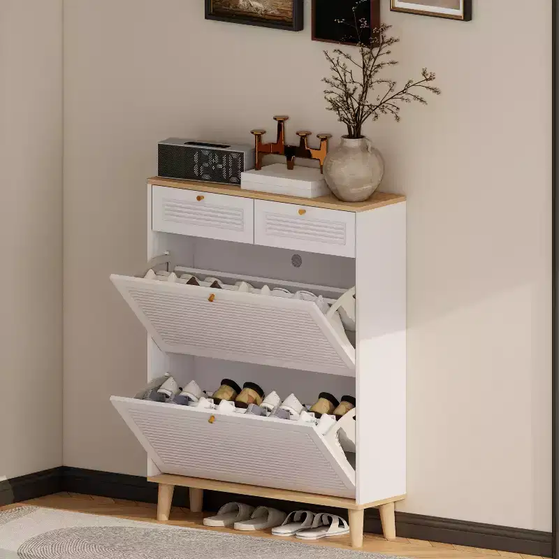 Shoe Storage Cabinet With 2 Flip Drawers, Narrow Hidden Shoe Rack Cabinet, Freestanding Shoe Organizer For Hallway Living Room Apartment