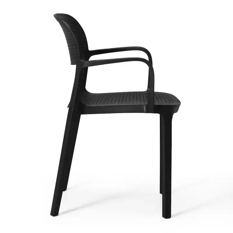 WestinTrends Playa 3-Piece Round Metal Bistro Dining Table Set And Stackable Resin Patio Dining Arm Chairs