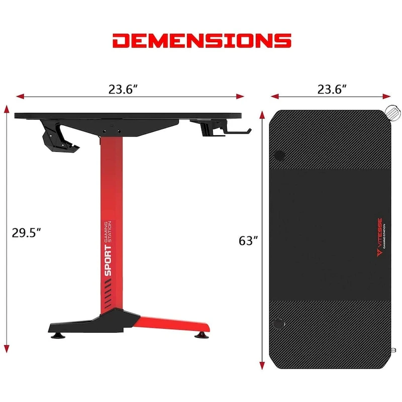 BOSSIN Ergonomic Gaming Desk T-Shaped Office PC Computer Desk with Full Desk Mouse Pad, Handle Rack, Cup Holder Headphone Hook
