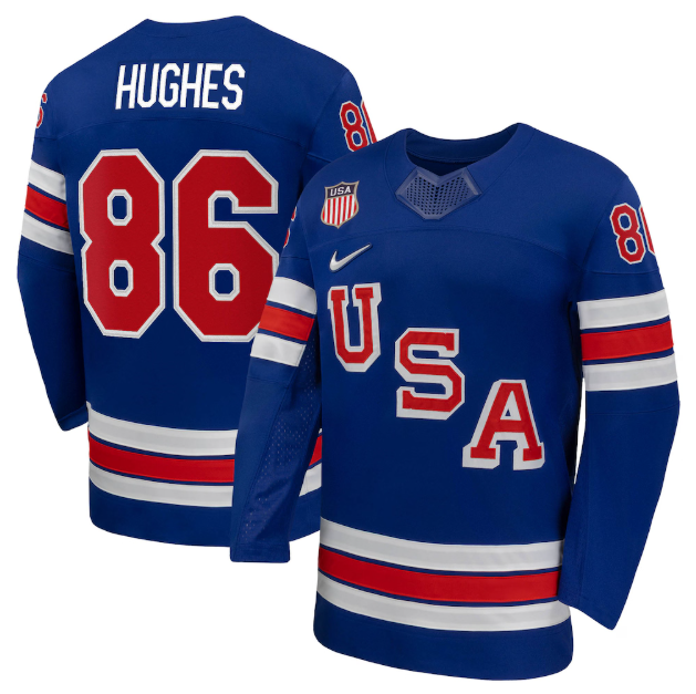 Jack Hughes Royal US Hockey 2026 Home Jersey