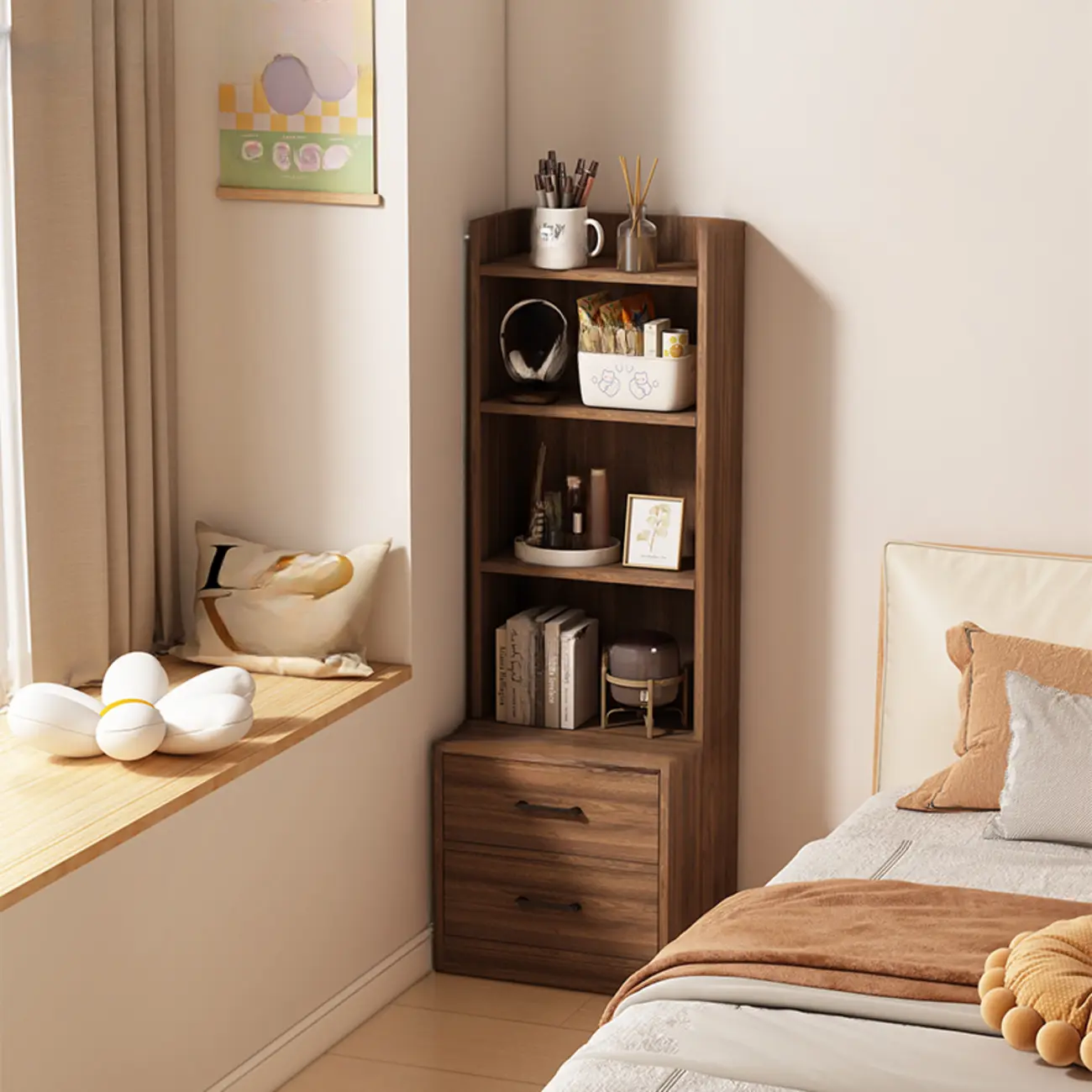 Multi-functional Wooden 5-Shelf Closed Back White Bookcase