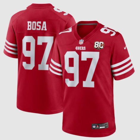 San Francisco 49ers Nick Bosa Scarlet 80th Anniversary Game Jersey