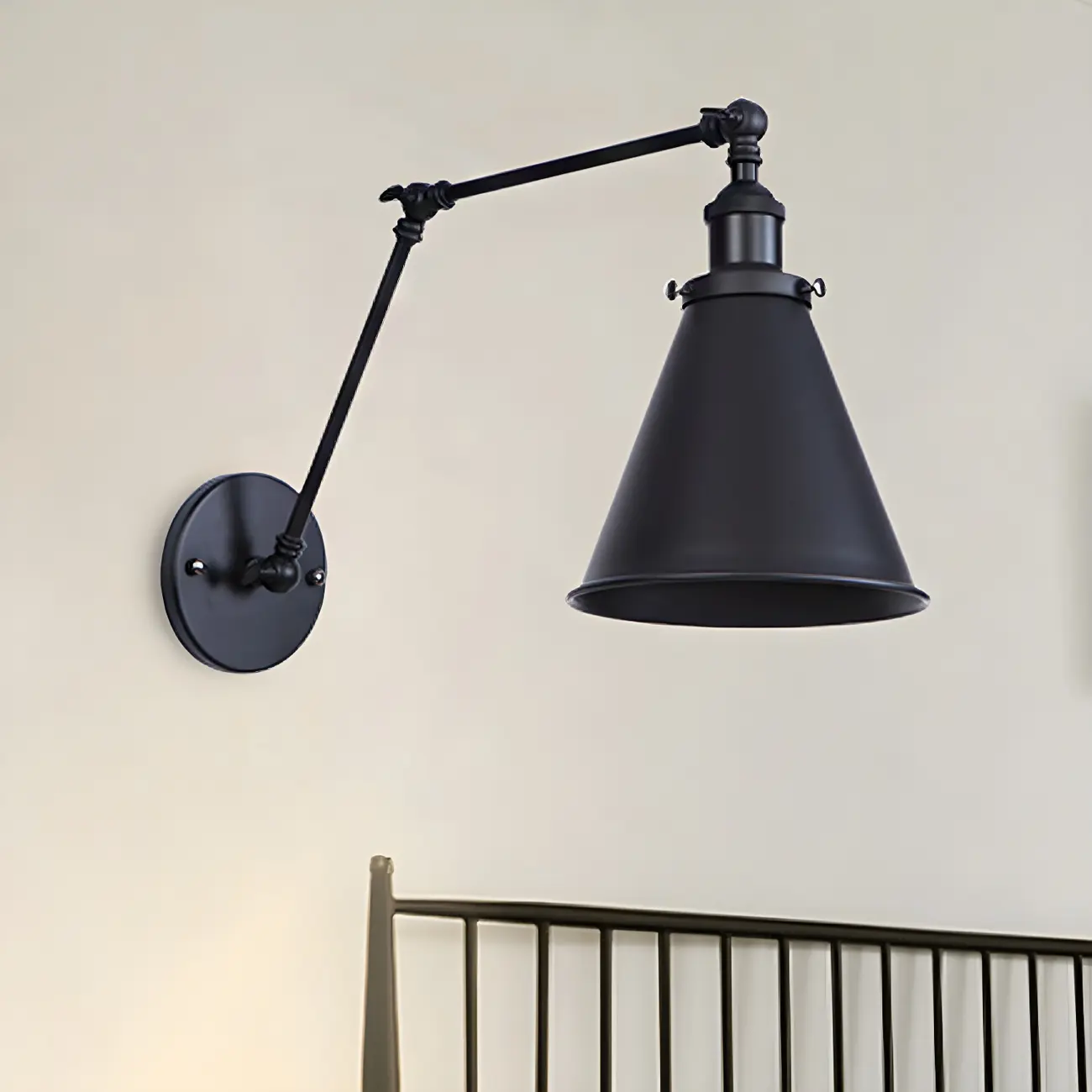 Tapered Metal Black Adjustable Swing Arm Wall Light