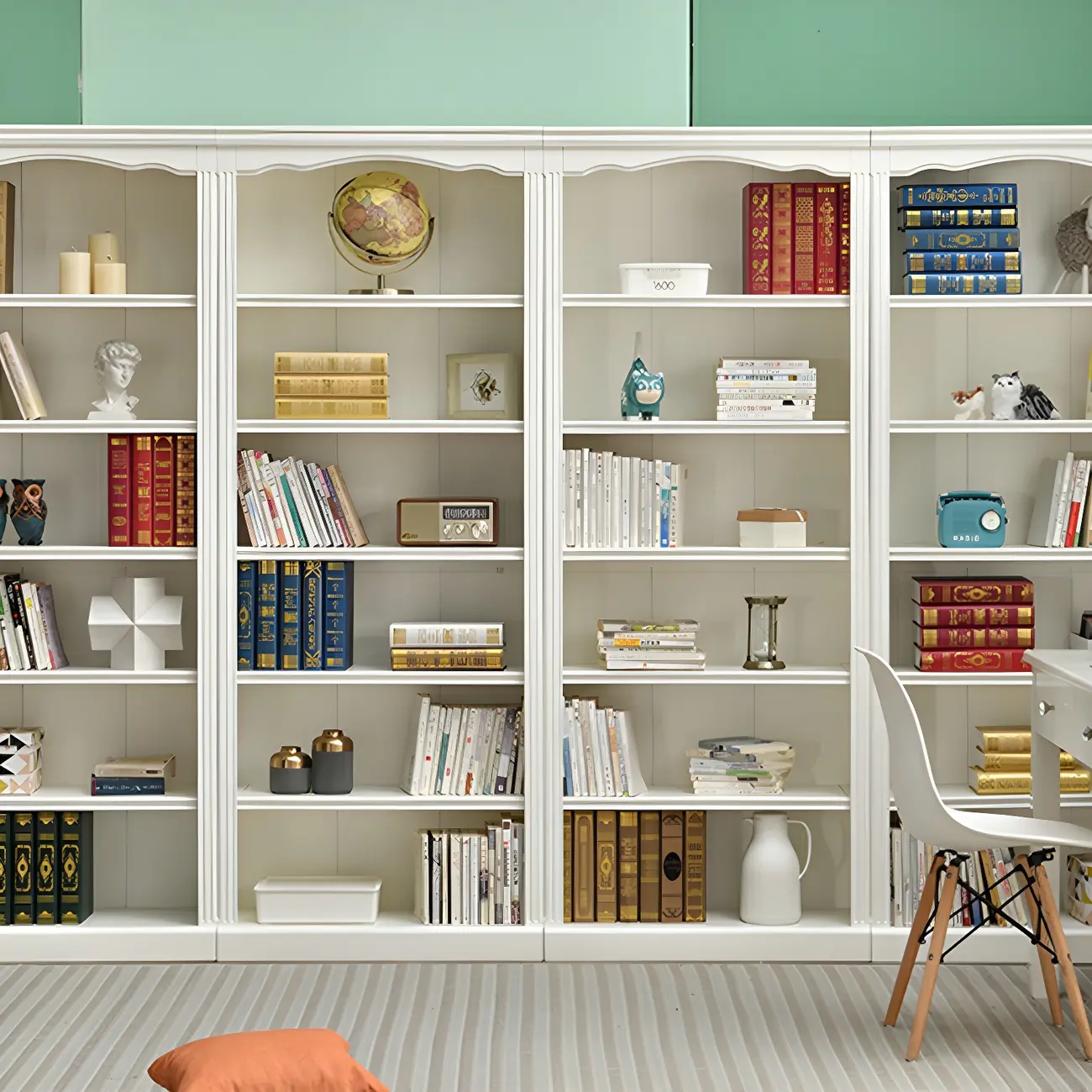 Classic Simple White Rectangular Wood Bookcase