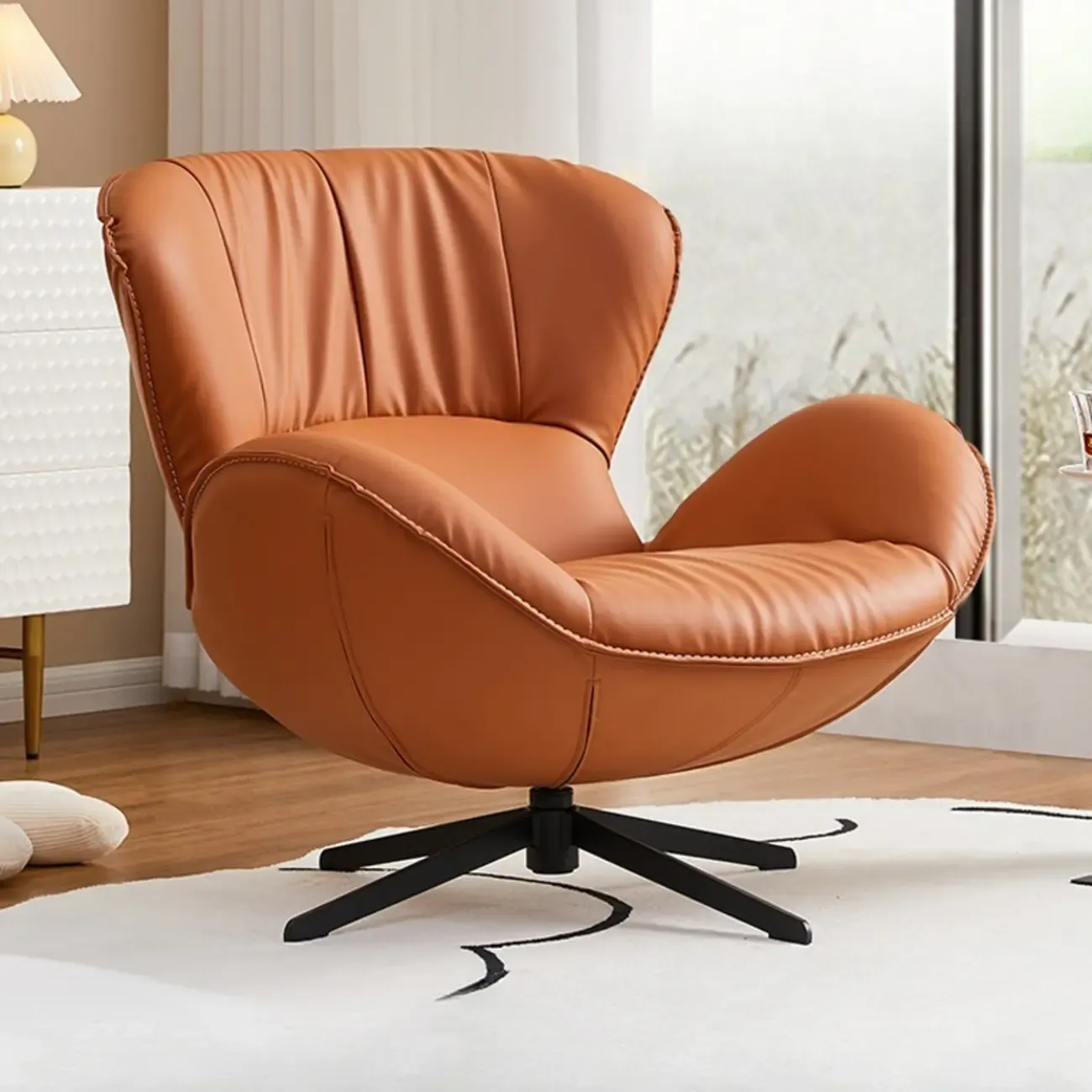 Modern Faux Leather Orange Swivel Armchair