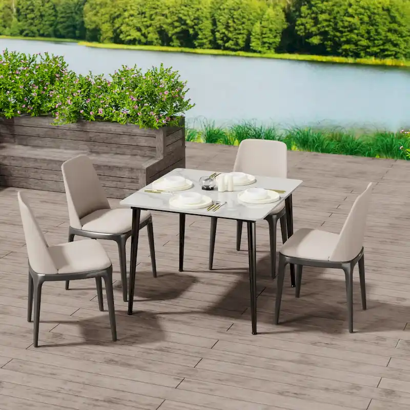 Modern Sintered Stone Marble Effect Table Top Kitchen Dining Table Square 4-Seat