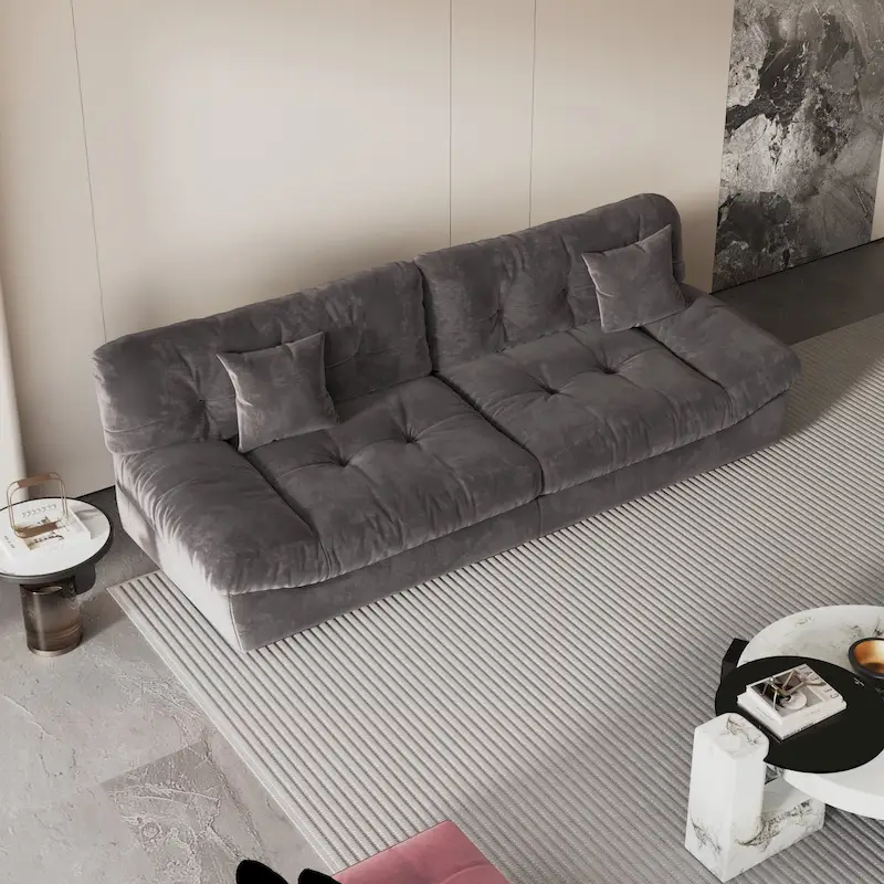 Velvet Loveseat Sofa - 2 Seater - Beige/Grey/Pink