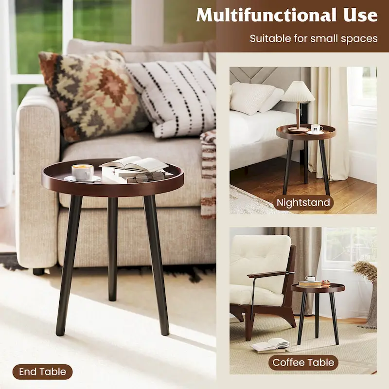 Costway 1/2 PCS Round Side Table Sofa Coffee End Accent Table