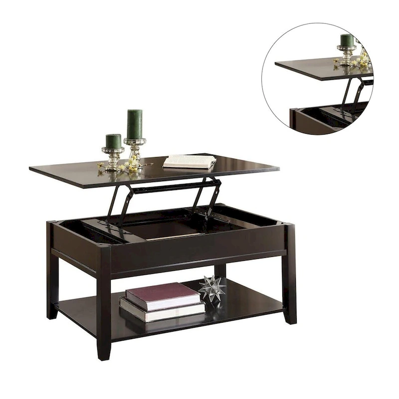 Wooden Coffee Table with Lift Top in Black