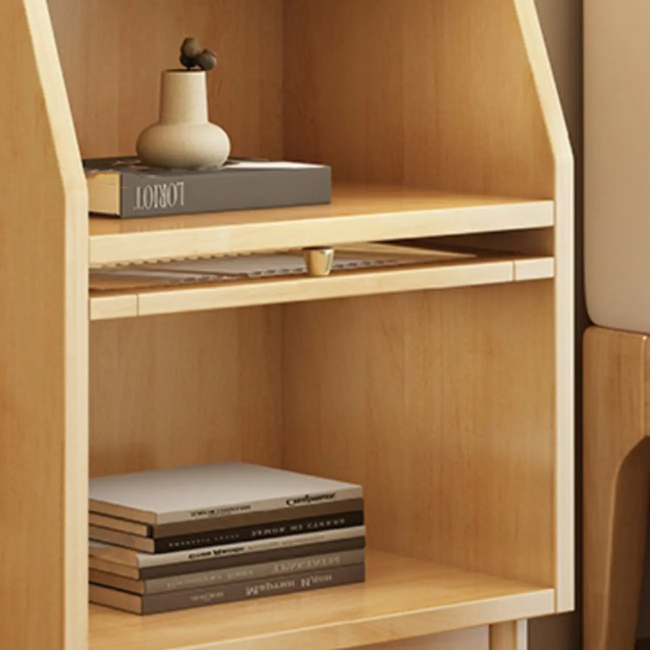 Scandinavian Natural Finish Flip-up Solid Wood Nightstand