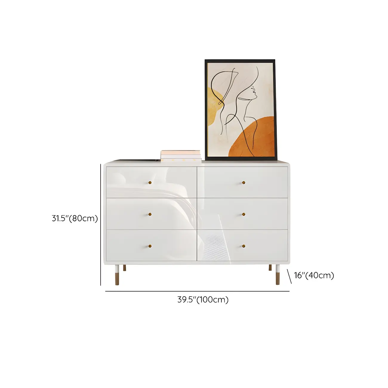 Modern Wooden White Dresser with Gold Handles