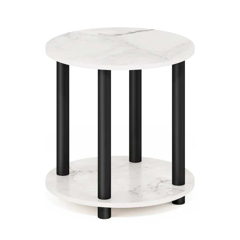 2-Tier Round End Table, Marble White