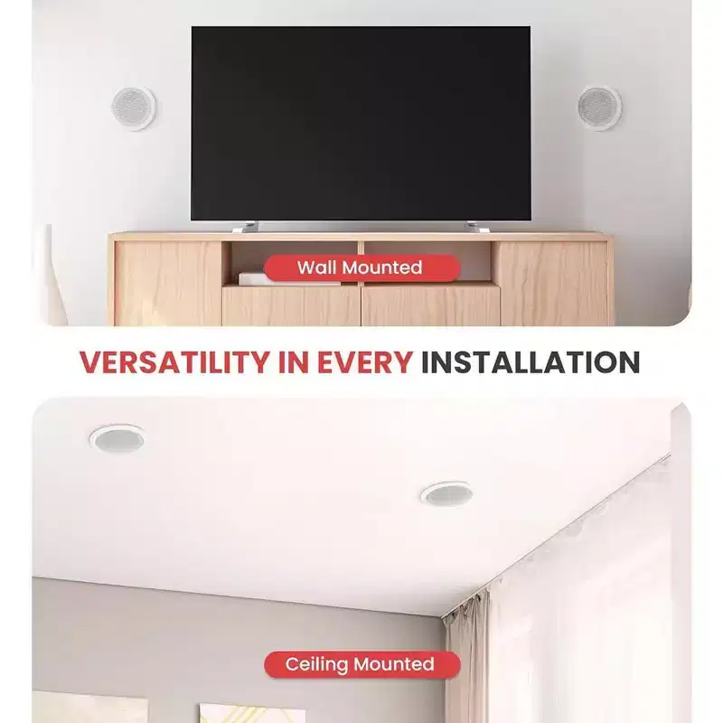 Pyle PDIC51RD 5.25'' In-Wall/In-Ceiling Dual 2-Way Speaker System - Flush Mount - White