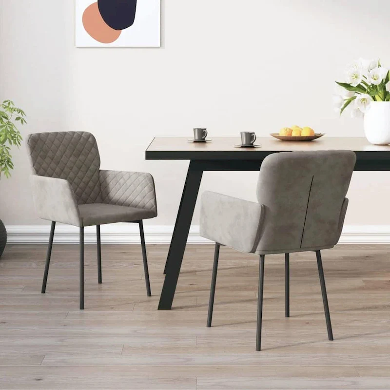 Light Gray/Dark Gray/Cream/Black Velvet Upholstered Dining Chair with Foam Padded Armrest & Backrest, Set of 2, for 2 People
