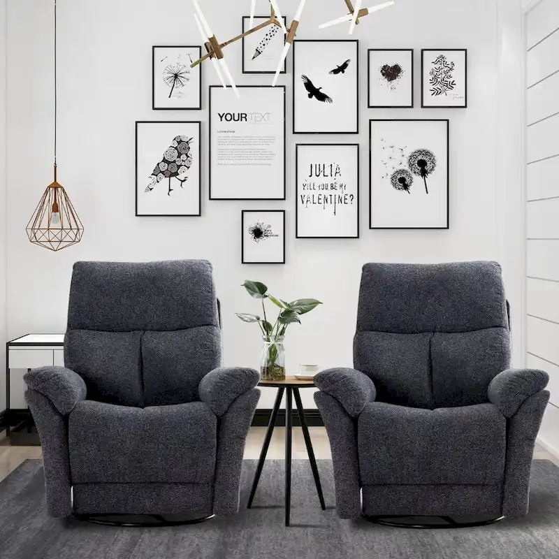 Fabric Overstuffed Swivel Rocker Manual Recliner Chair