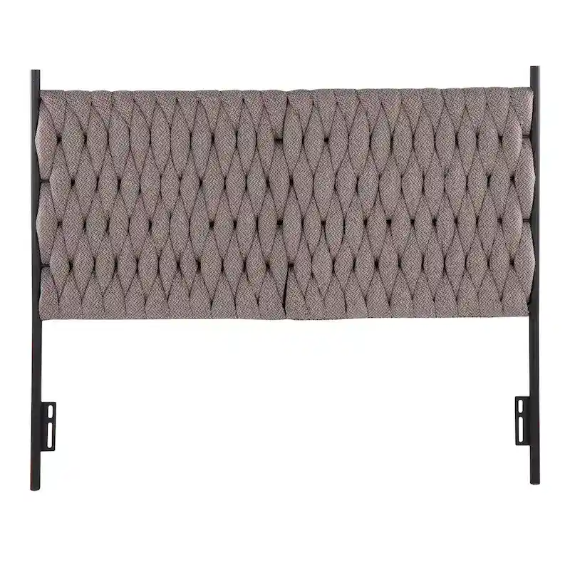 Grey / Blue / Cream Fabric & Cream Sherpa Braided Queen Headboard, Fits 1–2
