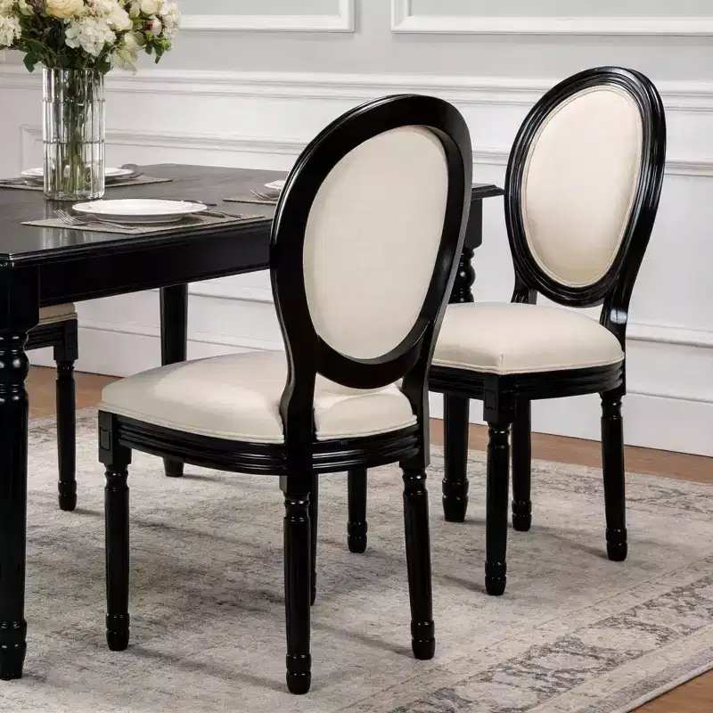 GDFStudio Coini Modern Wooden Linen Upholstered Dining Chairs with Sponge Round Back (Set of 2)
