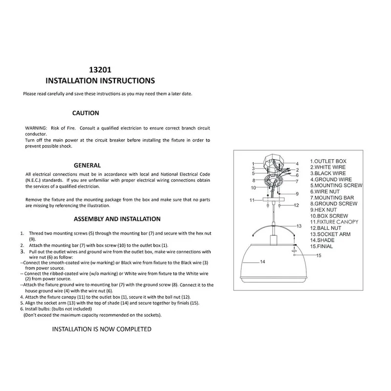 Millennium Lighting 1 Light Pendant Fixture - 12.5 Inch