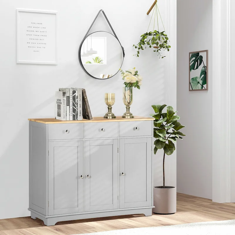 3-Door 3-Drawer Sideboard Buffet Cabinet – Black / Grey / White, Modern Style