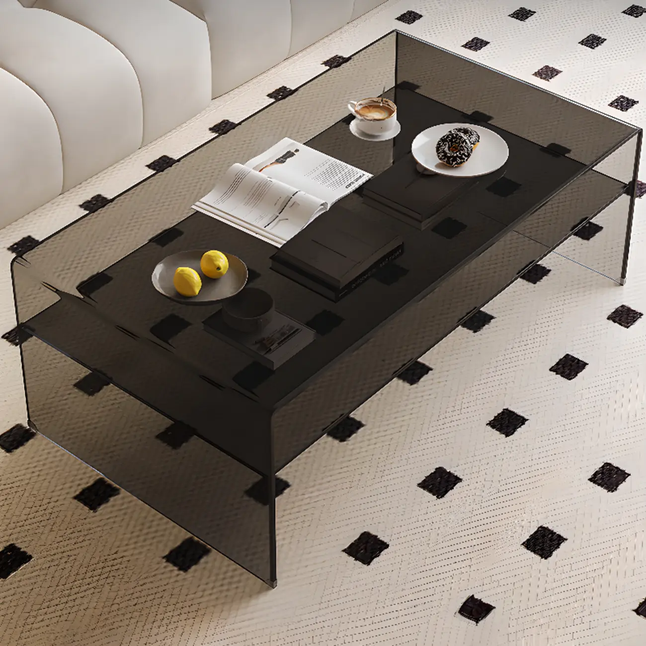 Modern Rectangular Black Coffee Table with Transparent Design
