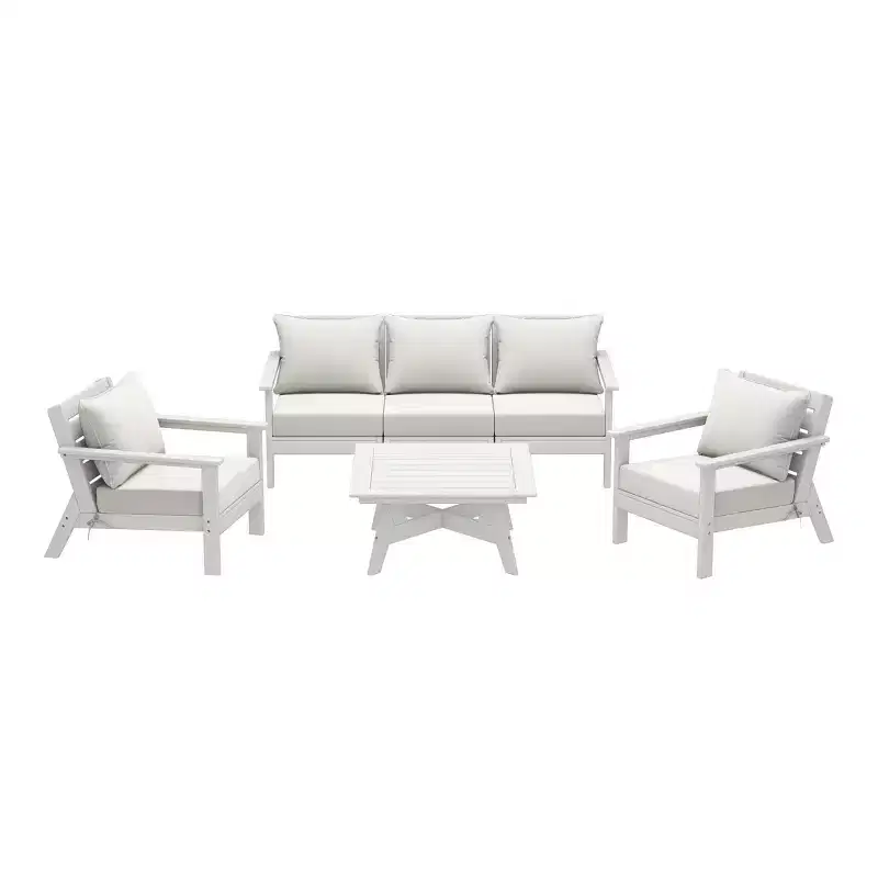 WestinTrends Avalon Outdoor 6-Piece Modular Sectional Patio Furniture Sofa Set, White/White