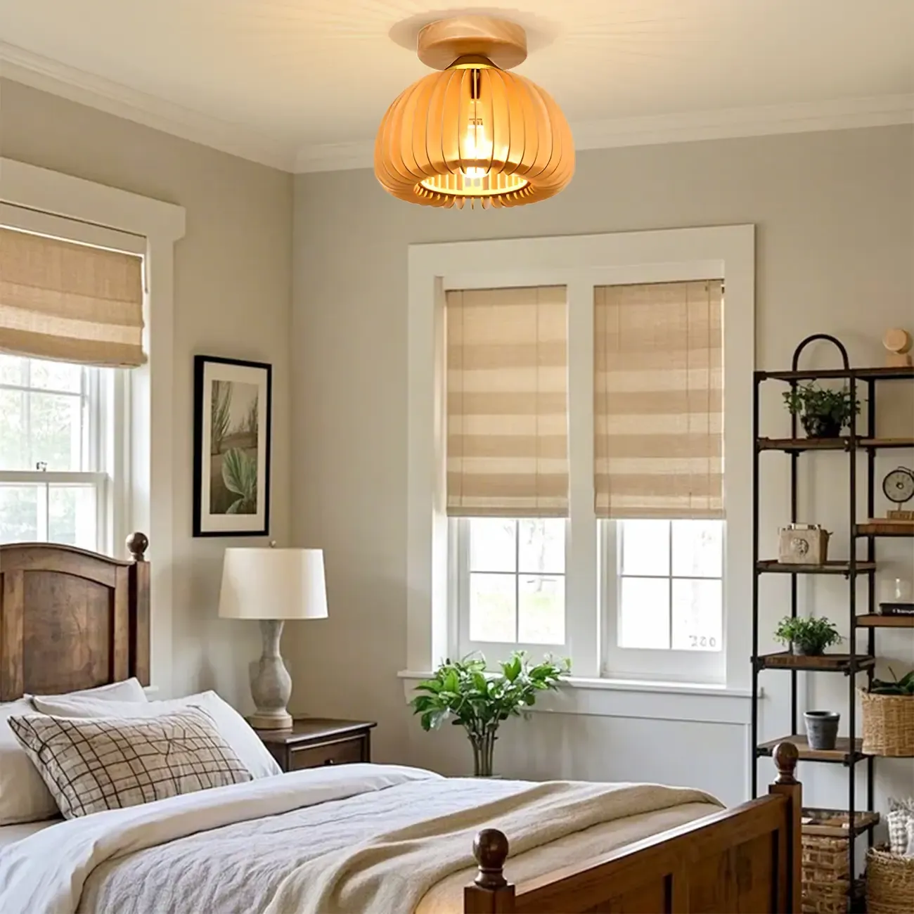 Natural Finish Dome Semi Flush Ceiling Light for Living Room