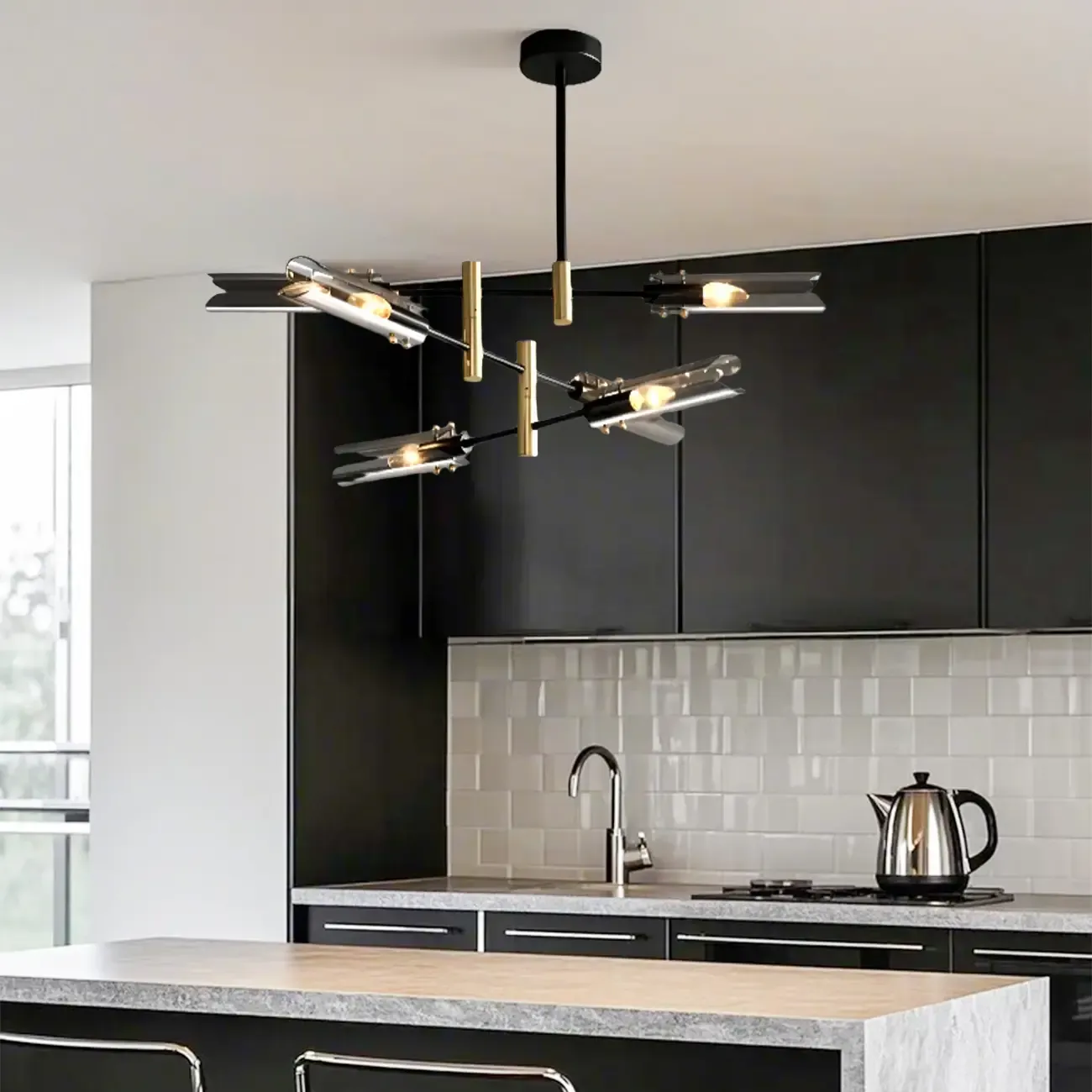 Modern Industrial Linear Chandelier with Adjustable Height