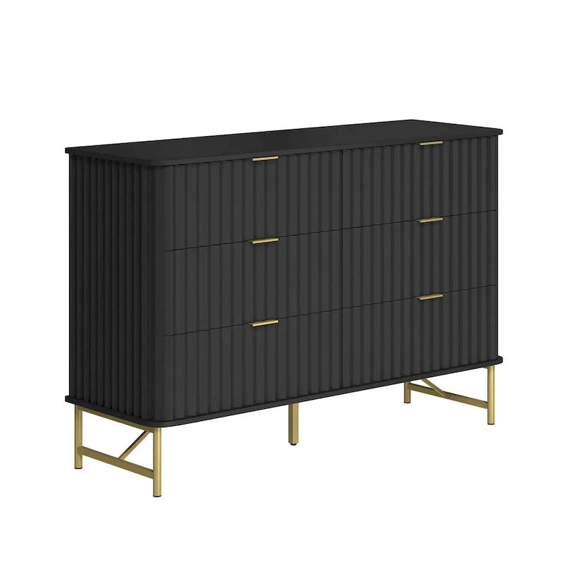 6-Drawer Accent Chest with Gold Handles & Metal Legs – White / Green / Black / Blue, Modern Style