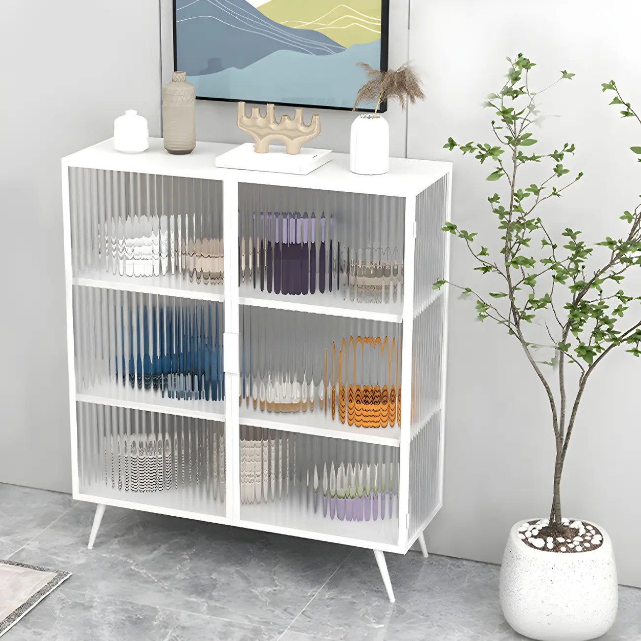 Sleek Black Metal Square Glass Display Cabinet