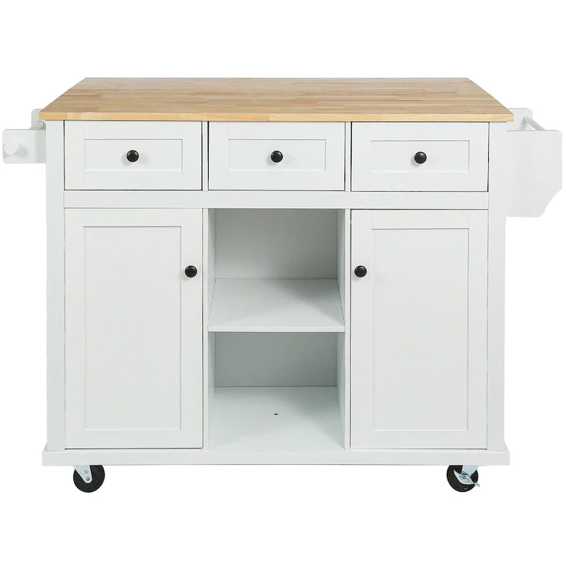 Nestfair Kitchen Island Cart with Drop-Leaf Countertop and 3 Drawers