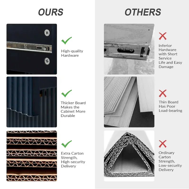 3-Drawer Nightstand with Metal Legs, Set of 2