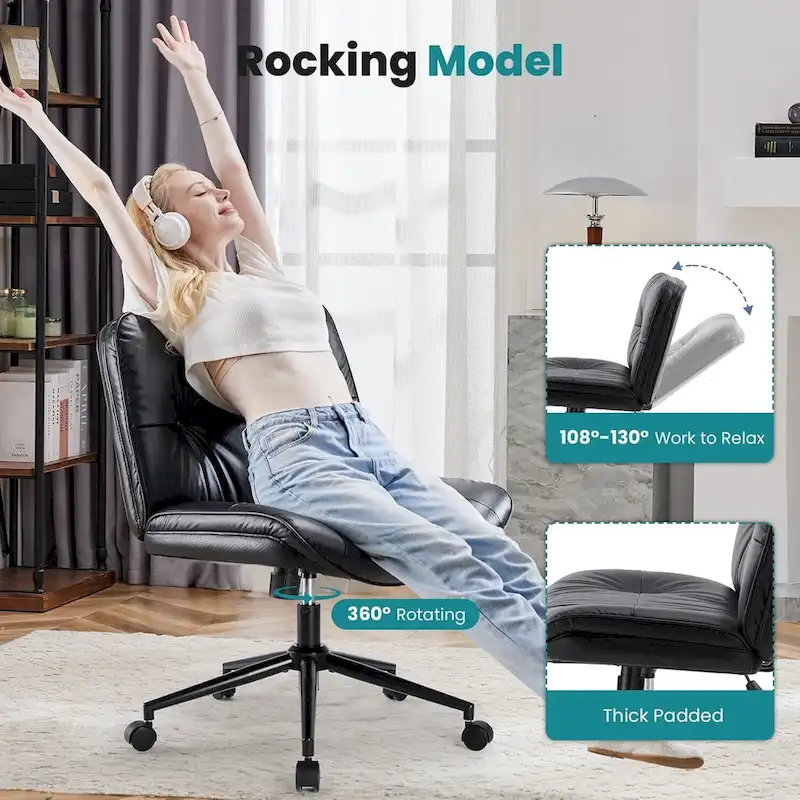 PU Leather Swivel Office Chair – Khaki / Beige / Black, Criss-Cross Base, Single User