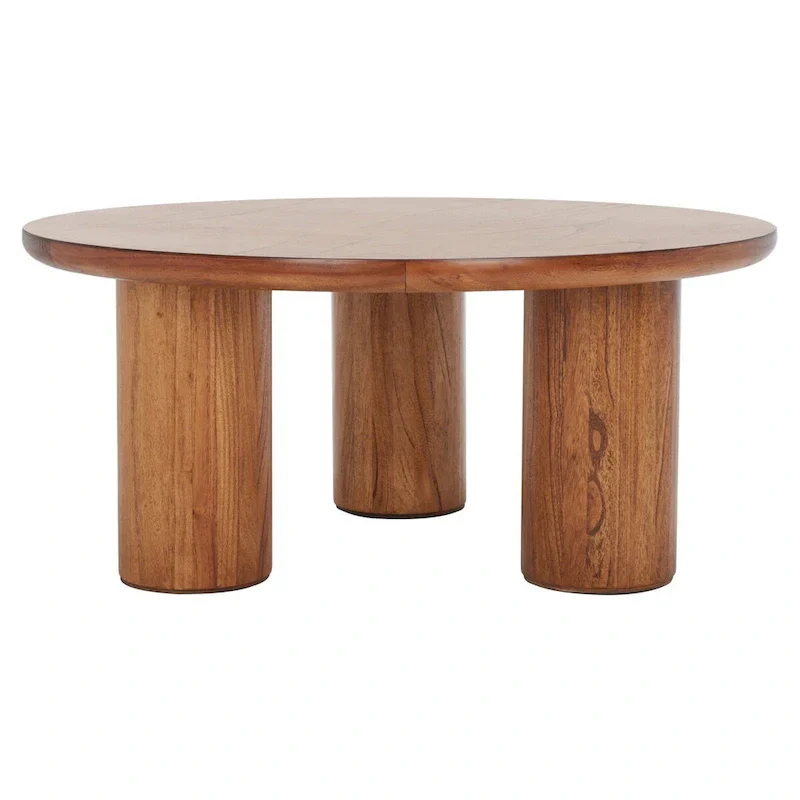 Natural Wood Round Coffee Table with Tripod Base