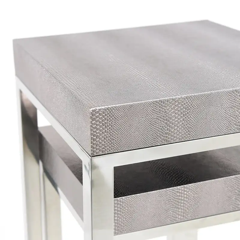 Empire Art Direct Silver Faux Lizard Leather Tall Nesting Tables (Set of 2) - 12 x 38