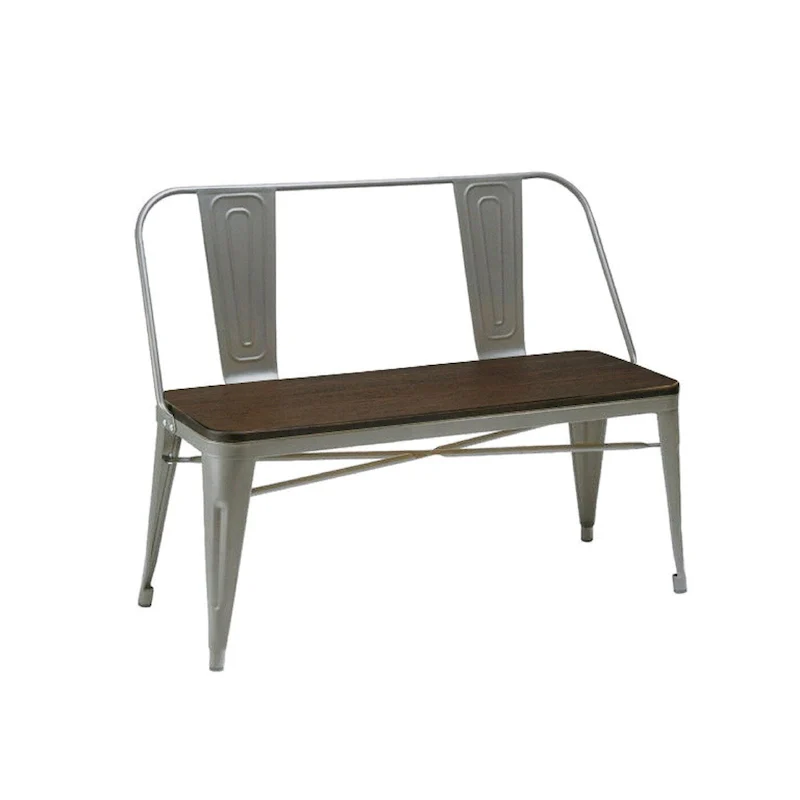 Metal Dining Bench with Wood Top and High Back