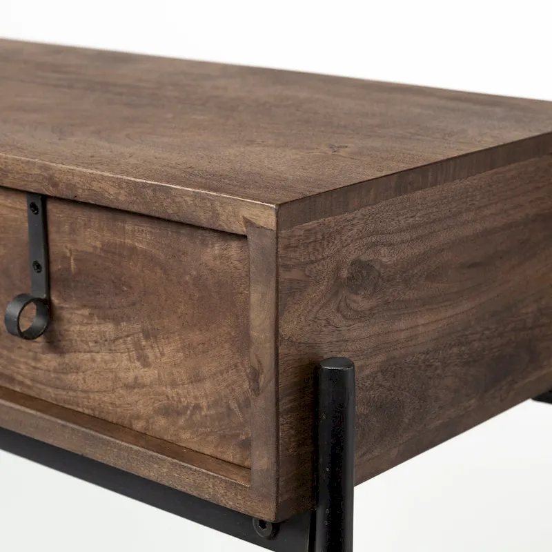 Glenn I Square Dark Brown Wood and Iron Black Frame Side Table