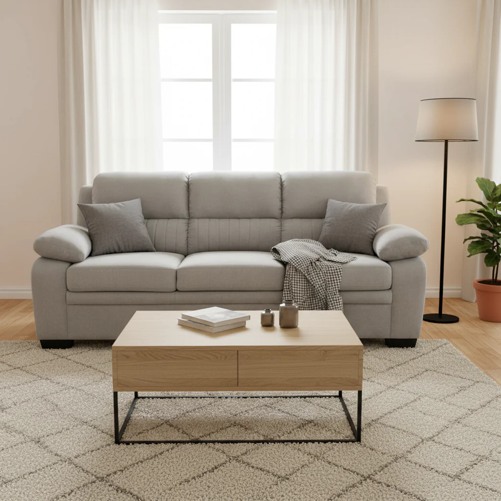 80 Inch Sofa, Gray Polyester, Soft Foam Cushioned, Solid Wood Frame