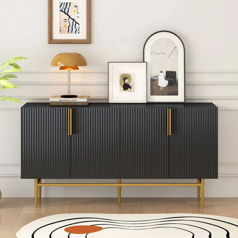 White 4-Door Sideboard with Gold Handles - 60 Inch