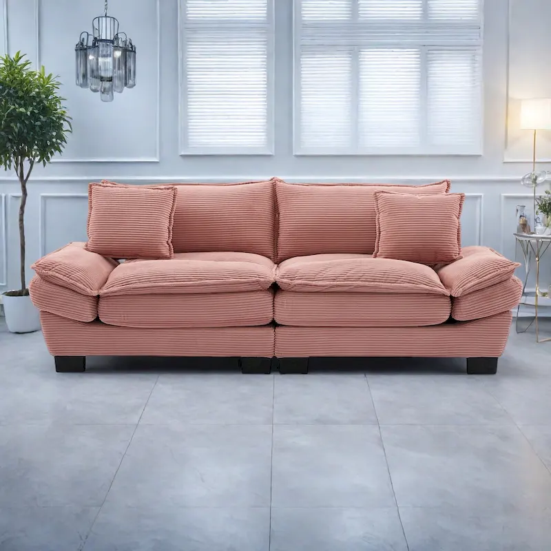 65.5 Upholstered 3-Seater Sofa Couch with Two Pillows and Sturdy Construction
