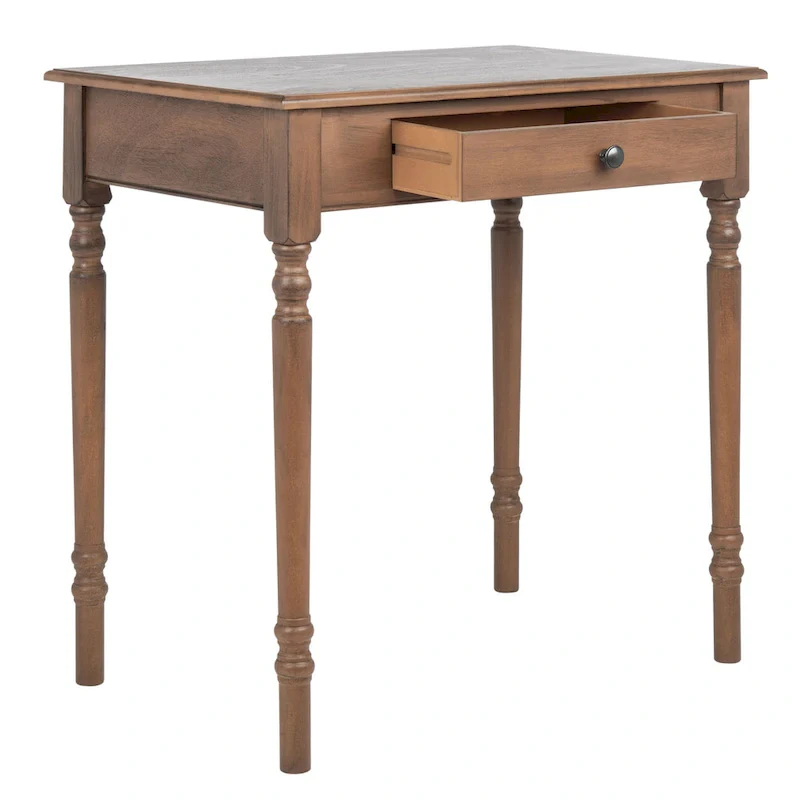 Classic 1-Drawer Writing Desk with Turned Legs & Rich Brown Top