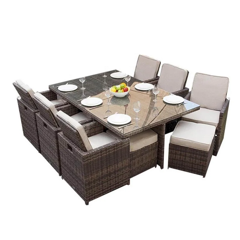 Abrihome 11-piece Outdoor Rattan Wicker Dining Table and Chairs Set
