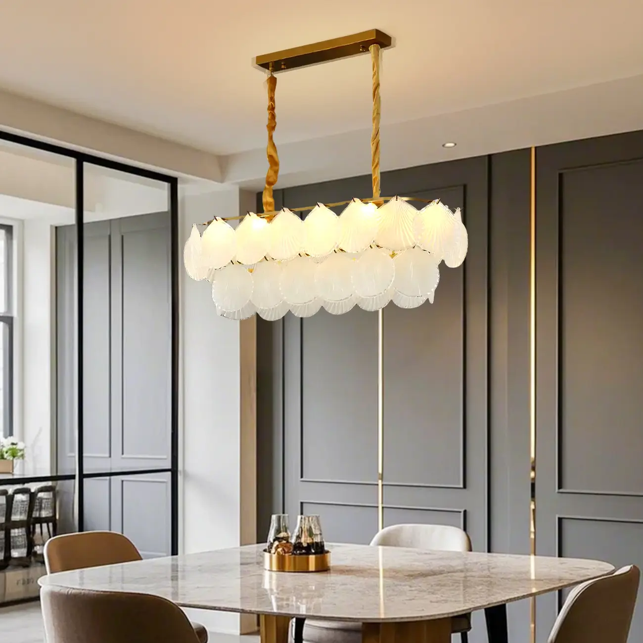Modern Gold Glass Island Chandelier with 8 Lights