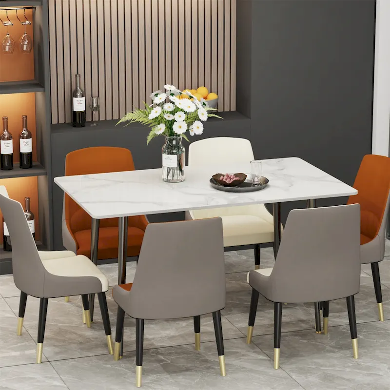 Modern Dining Table with Metal Frame Sintered Stone Top Kitchen Table