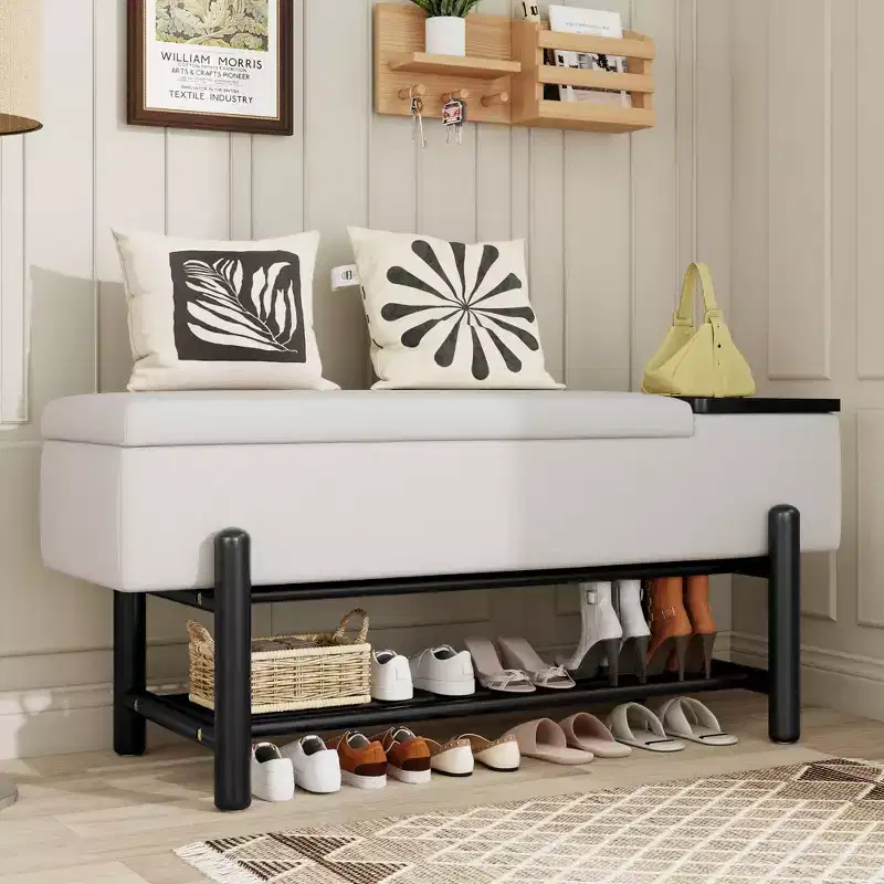 GDFStudio Judd Farmhouse Upholstered Storage Bench with Hidden Compartment and Rubber Wood Legs